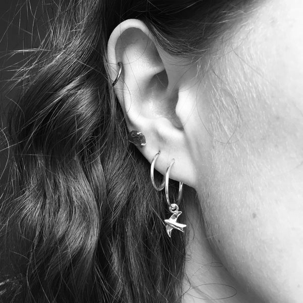 Half Hoop Earrings with Swallow Sterling Silver