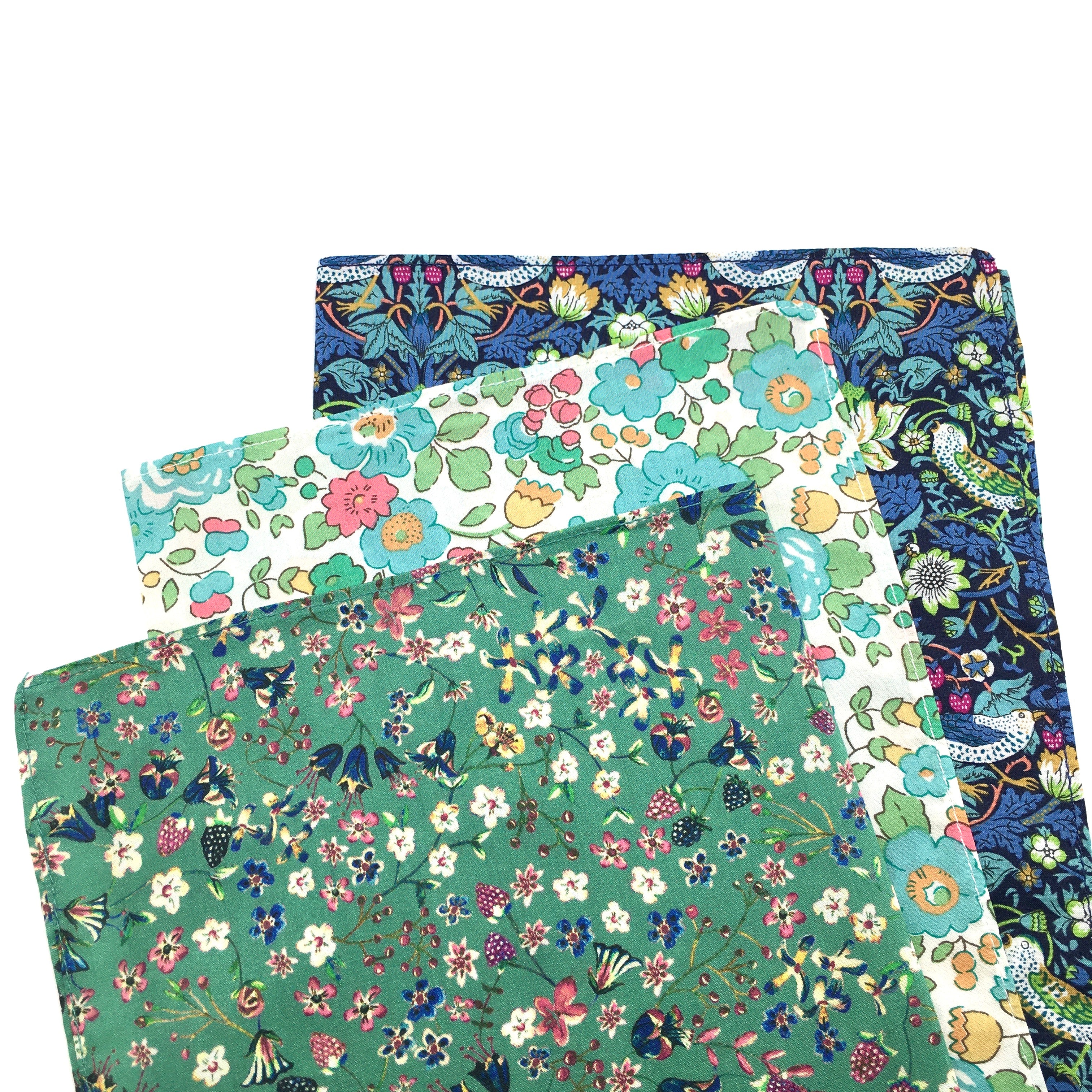 strawberry thief printed hankies set of three in Liberty of London Tana Lawn 