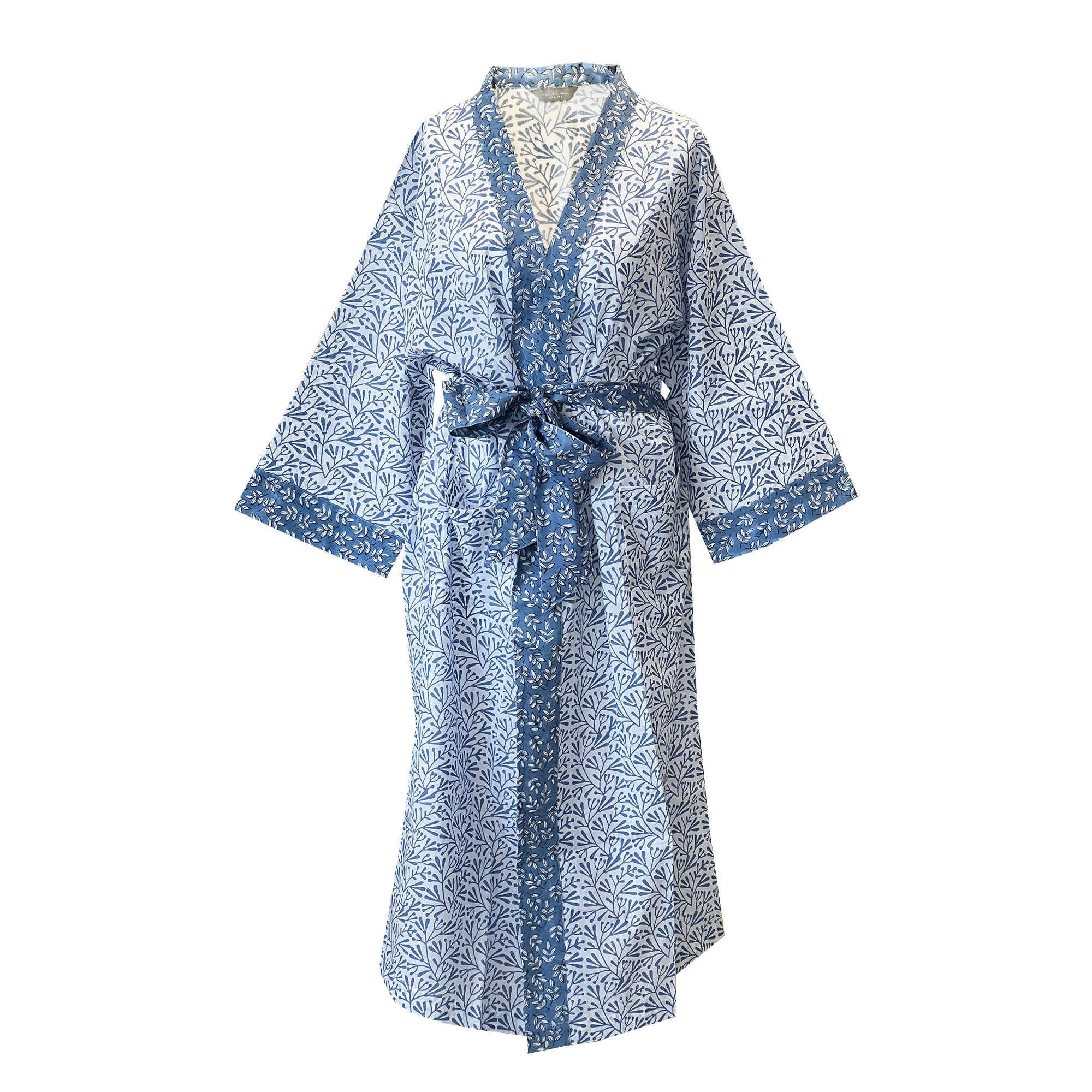 Full Length Cotton Kimono - Blue Bud