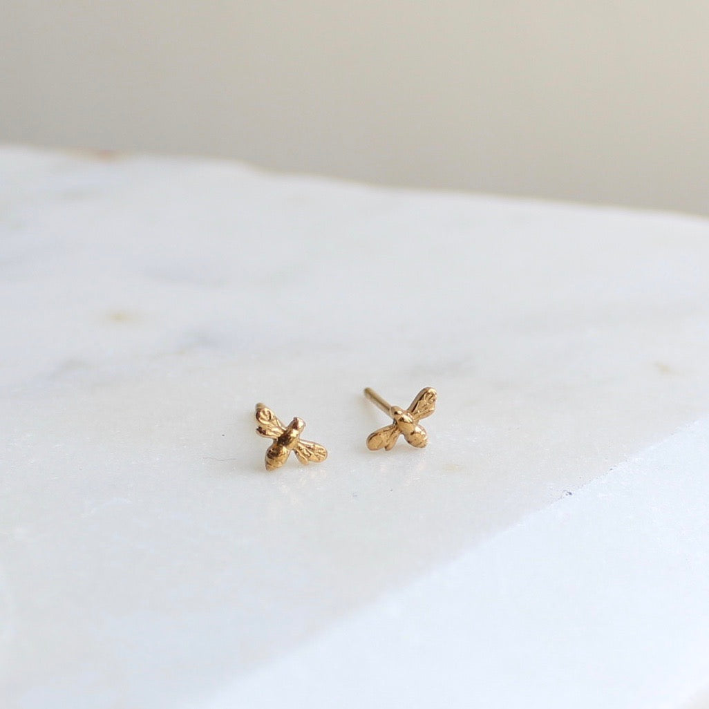 Mini Bee Stud Earrings 14ct Solid Gold