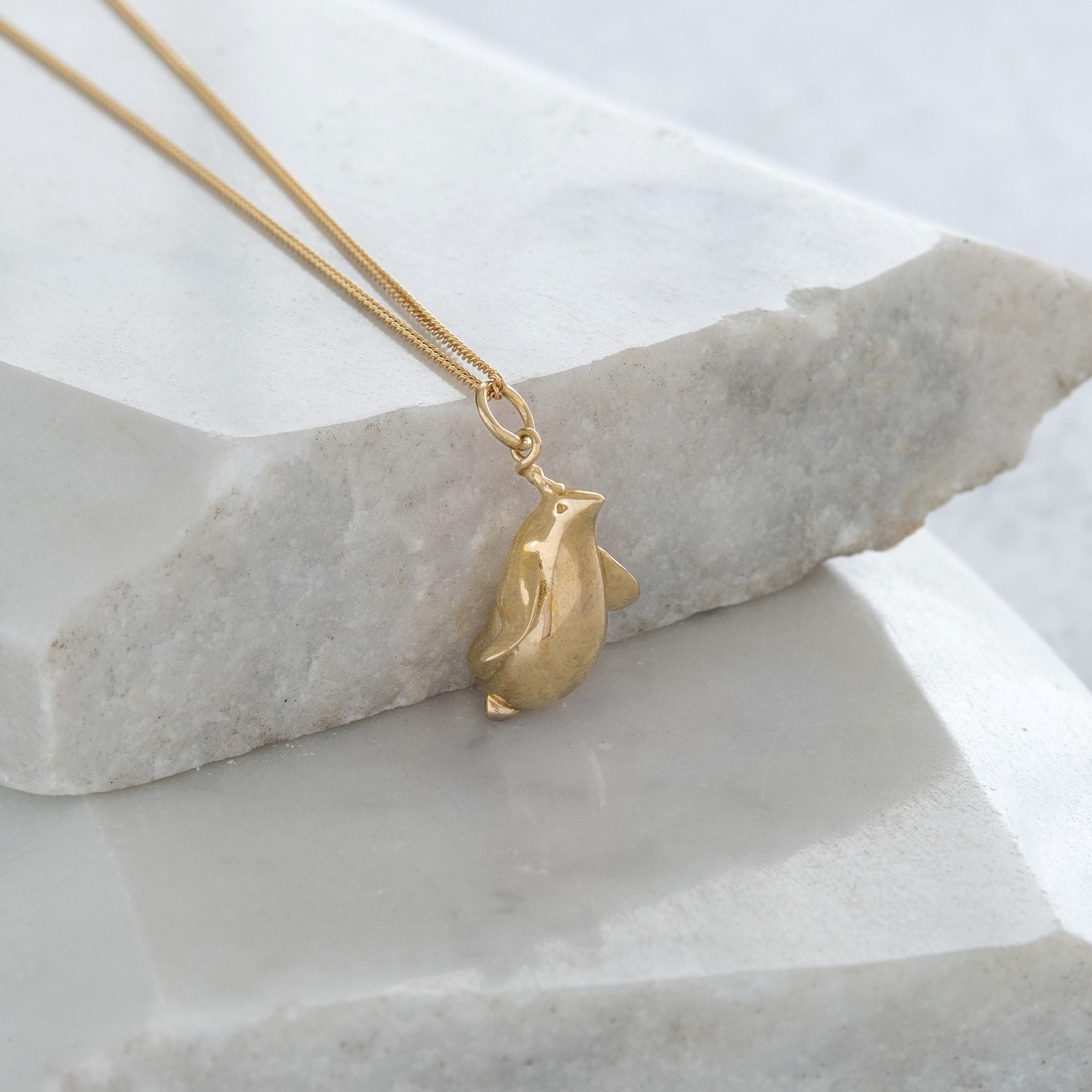 Fat Penguin Pendant Necklace Gold Vermeil