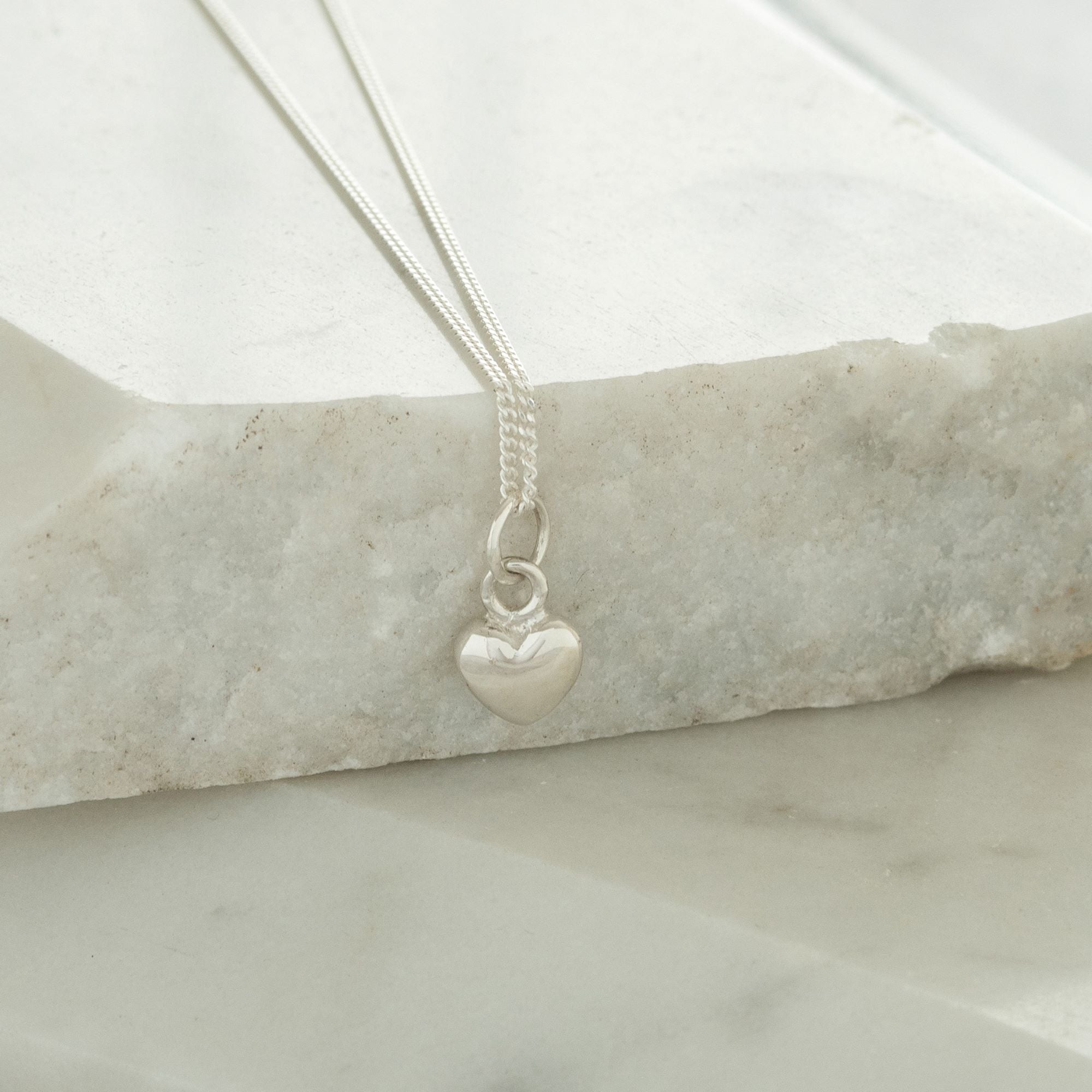 Tiny Heart Charm Necklace Sterling Silver