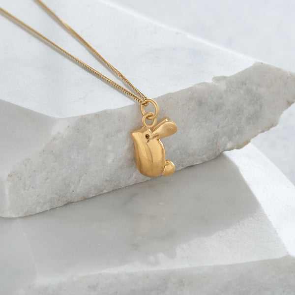 Rabbit Pendant Necklace Gold Vermeil
