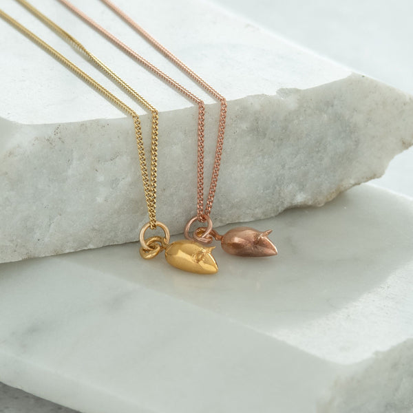 Tiny Mouse Charm Necklace Gold or Rose Gold Vermeil