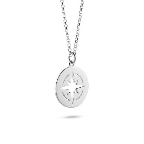 Compass Silhouette Pendant Necklace Sterling Silver