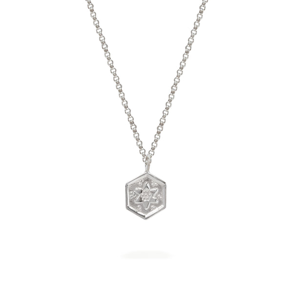 Small Forget Me Not Hexagon Amulet Necklace Sterling Silver