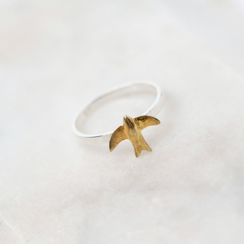 Swallow Charm Ring Gold Vermeil