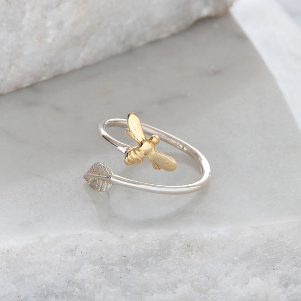 Bee and Leaf Adjustable Ring
