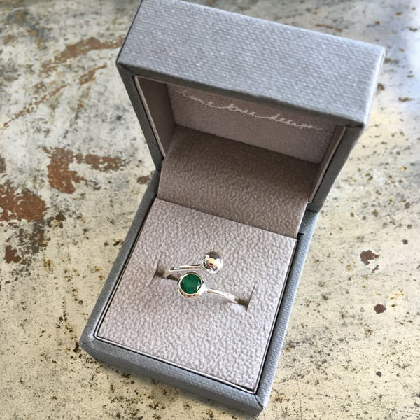 Adjustable Birthstone Ring May: Sterling Silver and Emerald