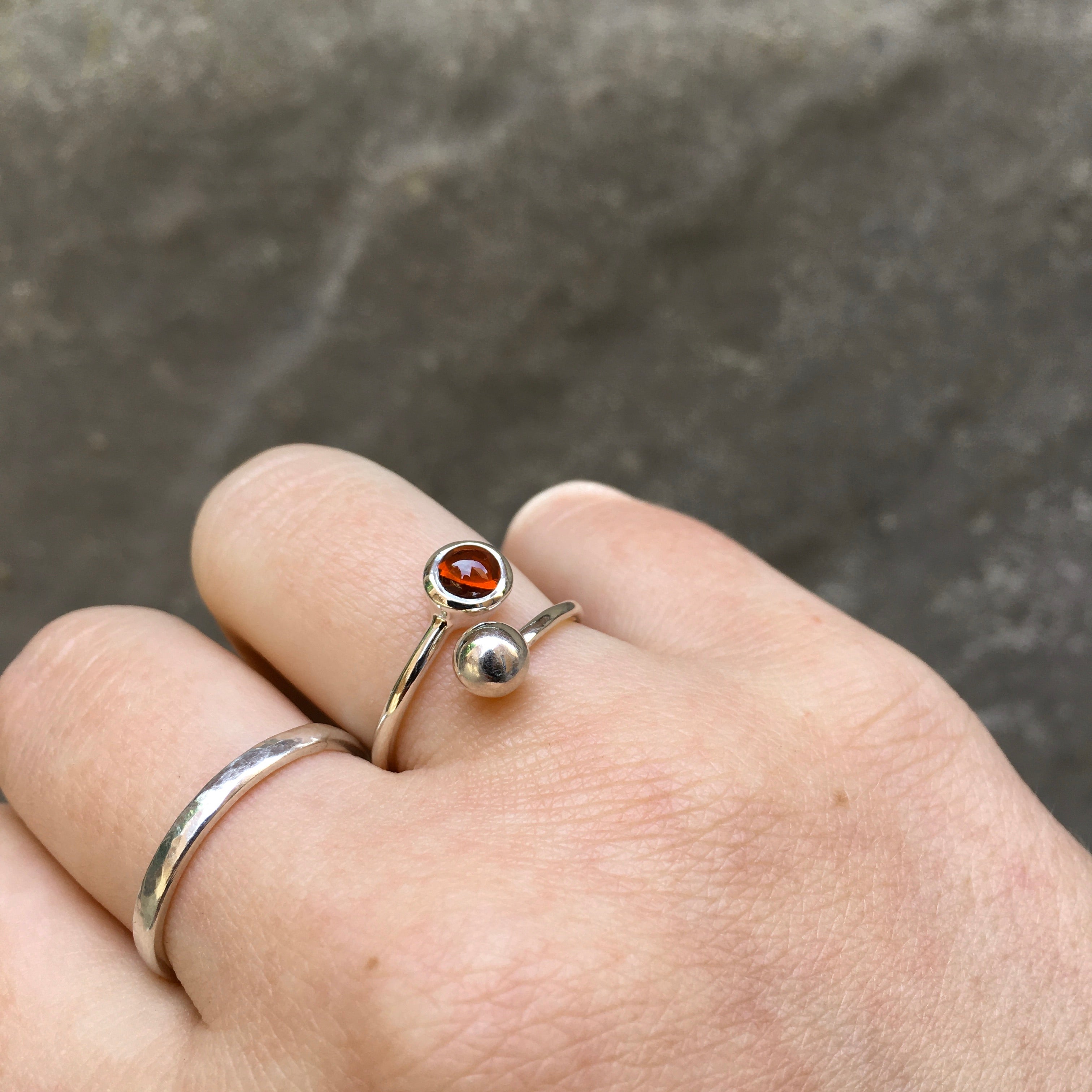 Garnet Adjustable Birthstone Ring Sterling Silver January