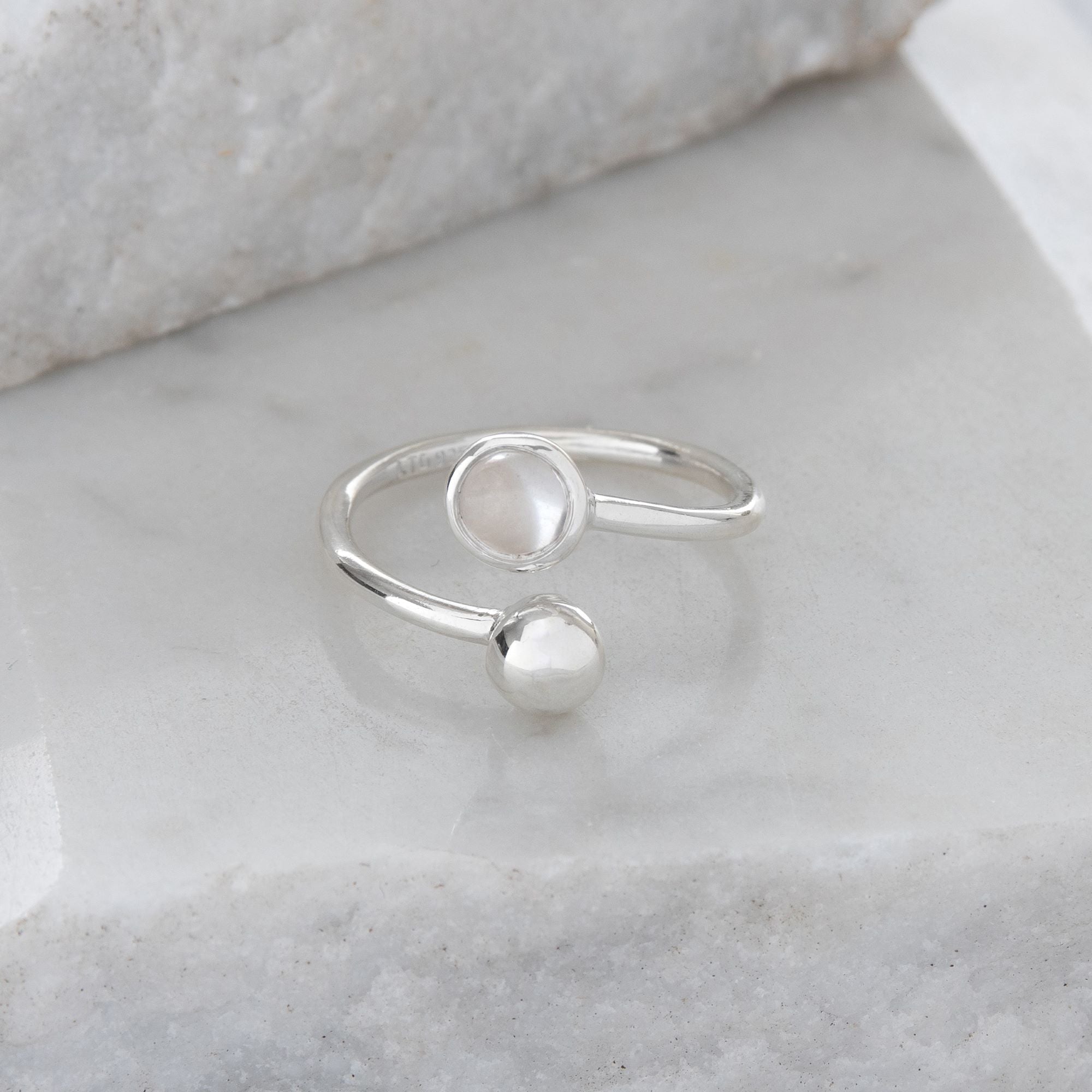 Rock Crystal Adjustable Birthstone Ring Sterling Silver April
