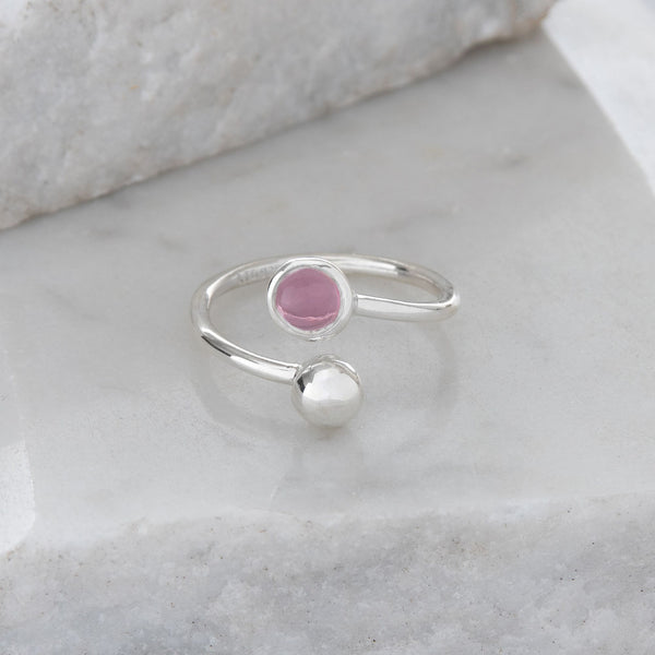 Adjustable Birthstone Ring October: Sterling Silver and Pink