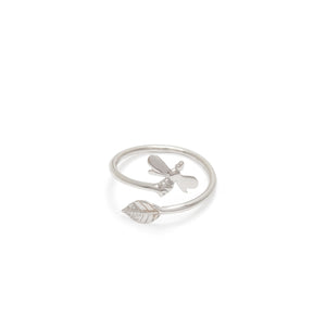 Bee and Leaf Adjustable Ring Sterling Silver