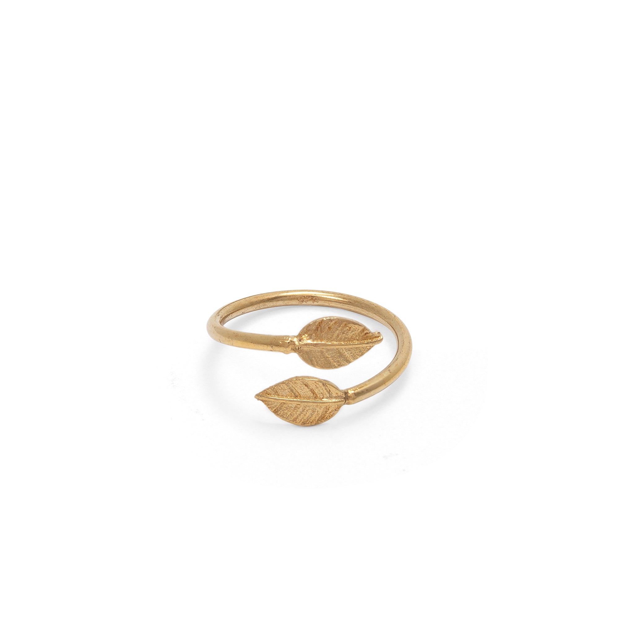 Adjustable Double Leaf Charm Ring Gold Vermeil