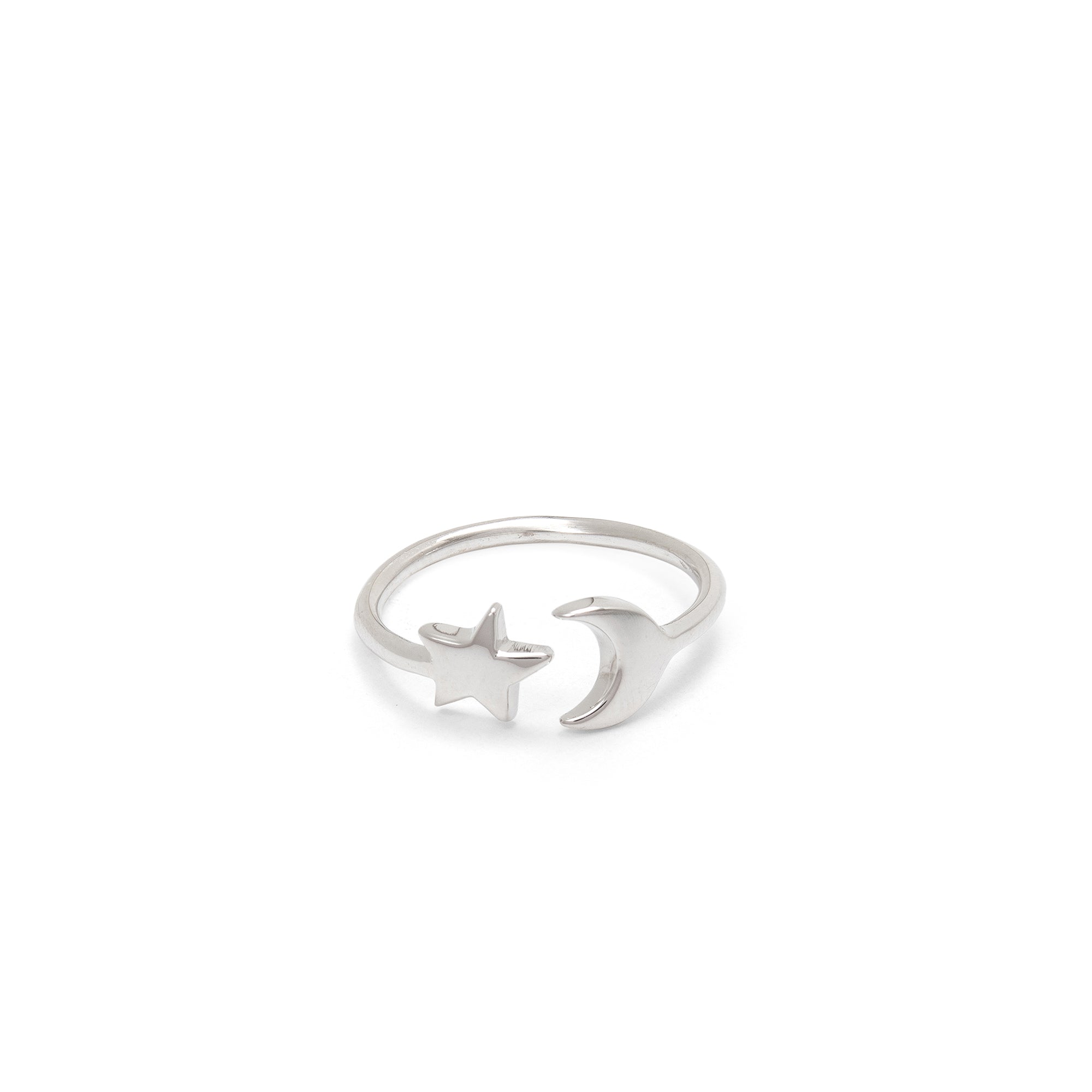 adjustable moon and stars ring in sterling silver 