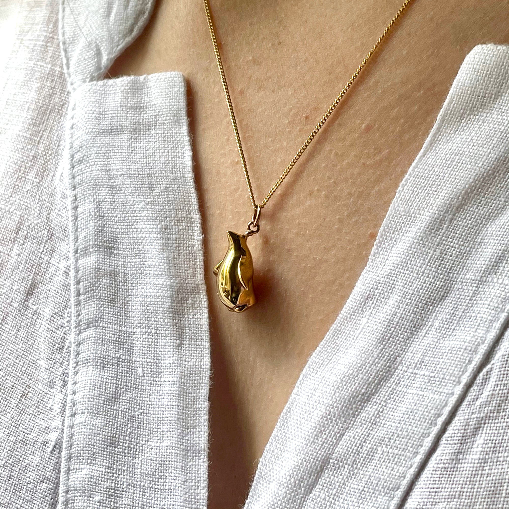 Fat Penguin Pendant Necklace Gold Vermeil